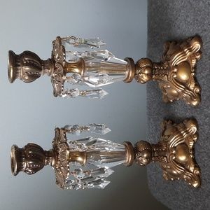 A Pair of Brass and Acrylic Candle stick holders